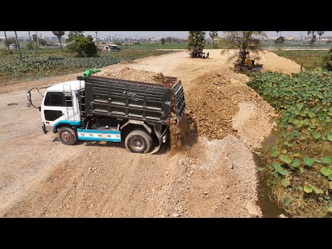 Update Project.! Technique Processing Filling Land Dump Truck And KOMATSU Dozer filling Flooded land