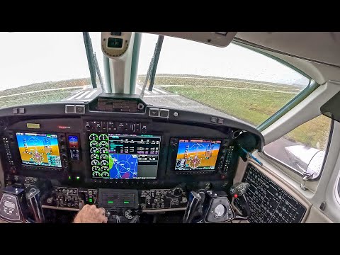 King Air B350 RNP approach at EGPC Wick - heavy rain and crosswind!