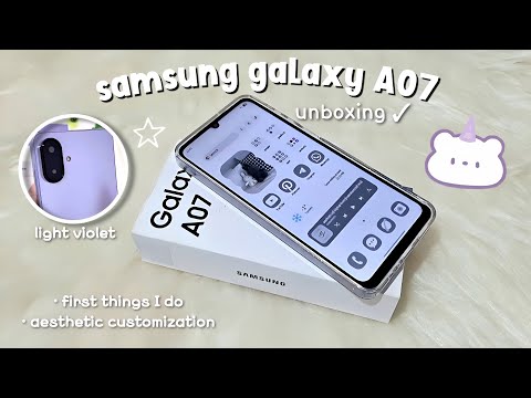 samsung galaxy A07 aesthetic unboxing 💜 light violet ✨ accessories & set up + camera test