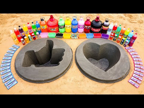 How to make Like and Heart button with Cement, Big Coca Cola, Fanta, Mtn Dew vs Mentos