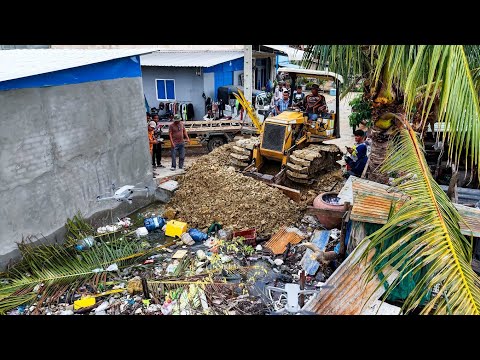 NICELY! START PROJECT LANDFILL By Excellent Skill Driver DOZER BD2 GII And 5T Trucks unloading soil