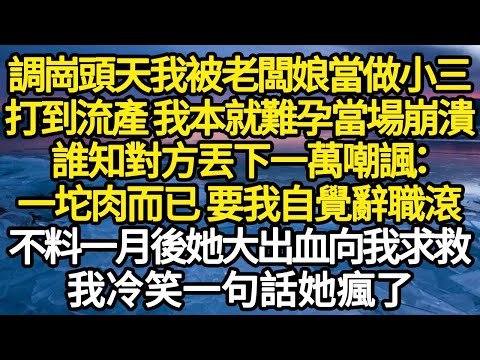調崗頭天我被老闆娘當做小三，打到流產 我本就難孕當場崩潰，誰知對方丟下一萬嘲諷：一坨肉而已 要我自覺辭職滾，不料一月後她大出血向我求救，我冷笑一句話老闆娘瘋了#故事#情感#情感故事#人生#人生經驗