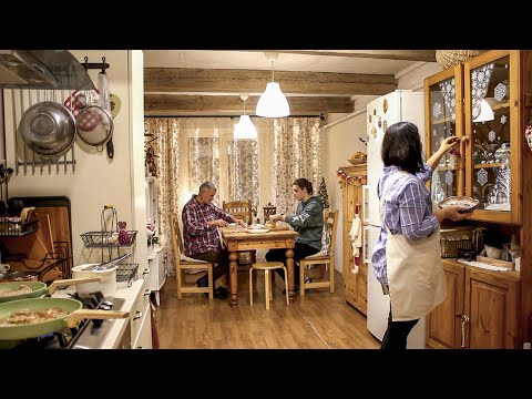 New Year's Eve Dinner in the Countryside. Cooking Traditional Dishes with the Whole Family
