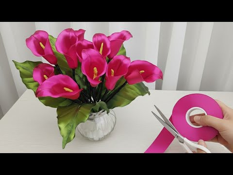 DIY mini calla lily /how to make satin ribbon flower calla lily easy