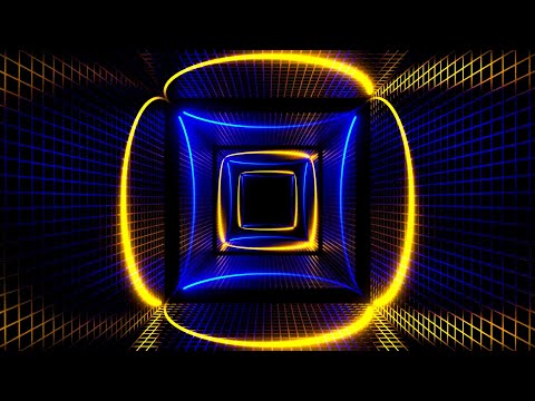 🔷 4K Screensaver – Digital Neon Blue and Gold Tunnel with Futuristic Grid (No Sound)