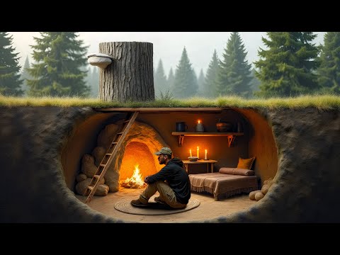 I Built a Hidden Shelter Under a Giant Fake Stump | Bushcraft Underground Survival Dugout