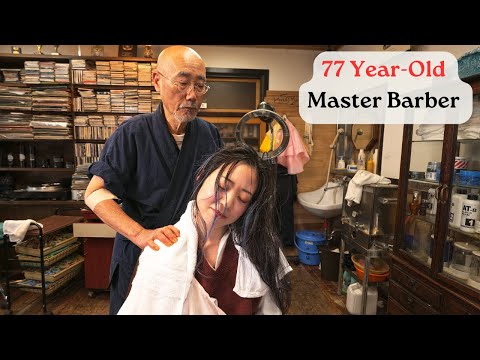 💈ASMR Beautiful Esthetician Visits 104 year-old Japanese Barbershop