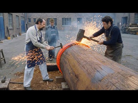 Setting the Massive Oak Base of a Water-Powered Hammer (1984)