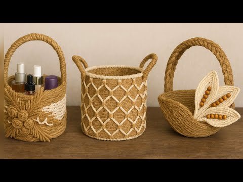 3 Different ideas of Jute Storage Basket |Diy Rope Basket |Diy Storage Organizer | Hamna Nadeem
