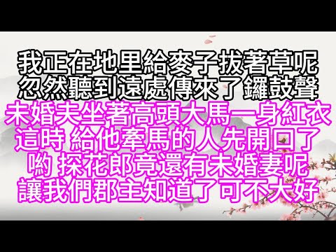 我正在地里給麥子拔著草呢，忽然聽到遠處傳來了鑼鼓聲，未婚夫坐著高頭大馬，一身紅衣，這時，給他牽馬的人先開口了，喲，探花郎竟還有未婚妻呢，讓我們郡主知道了，可不大好【幸福人生】#為人處世#生活經驗#情感