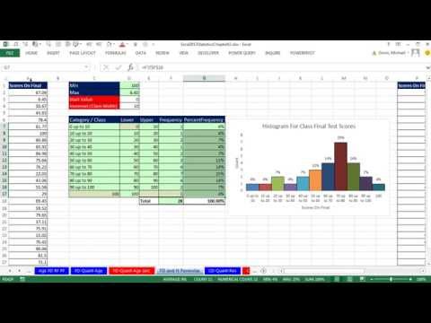 Excel 2013 Statistical Analysis #8: Frequency Distributions, Histograms, Skew, Quantitative Variable