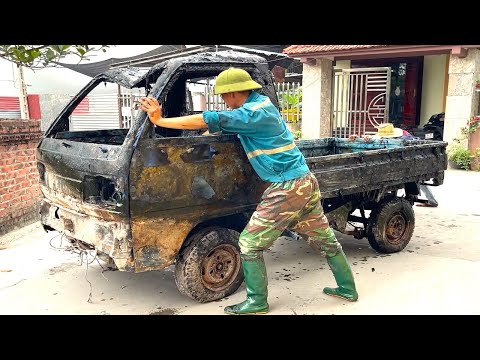 Restoration of old SUZUKI truck damaged in river accident // Complete restoration of SUZUKI vehicle