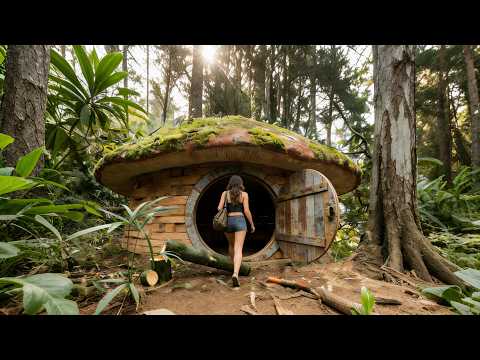 That's amazing! The girl built herself a shelter in the wild.
