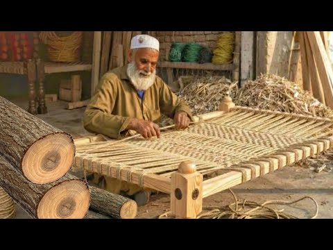 ​From Wood Log to Finished Bed | Handcrafted Wooden Cot Weaving Process