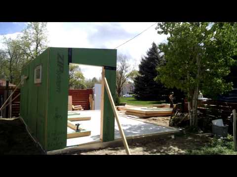 Assembling the main walls of a Studio Shed
