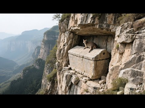 A giant stone coffin and an unknown wild animals were found on a 300-meter cliff in the mountains o