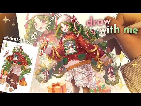 [ASMR] Draw with Me🎄Christmas Illustration ☃️ from Sketch to Rendering