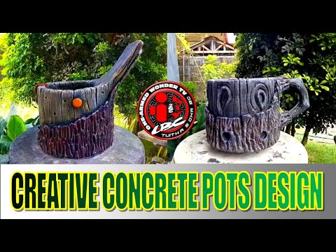 PAINTING TWO BEAUTIFUL TREE TRUNK CONCRETE POTS | Два красивых бетонных горшка в форме ствола дерева