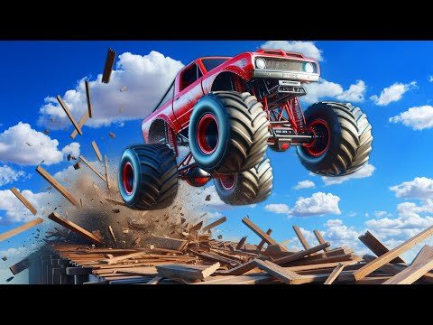 Driving MONSTER TRUCK SUPERCARS on a Dangerous BRIDGE in BeamNG Drive Mods!