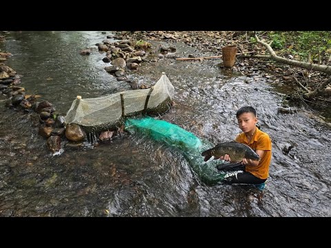 Highland boy khai fishing, technique of stacking rocks to block streams to make fish traps.