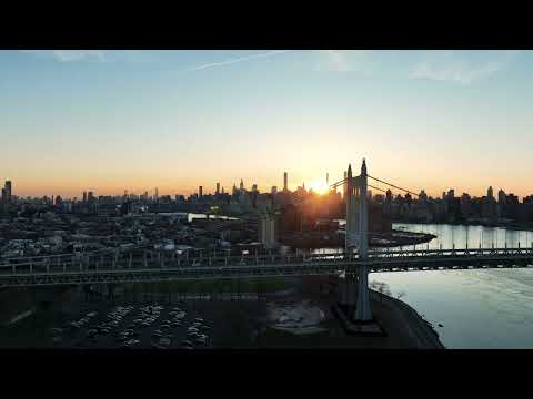 Cinematic Aerial Bridge Sunset Queens, New York | Stock Footage [4K]