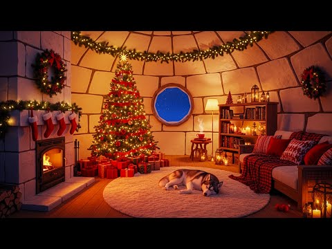 Cozy Winter Fireplace 🔥 Christmas Jazz Lounge 🎷 Calm Snowfall Ambience ❄️