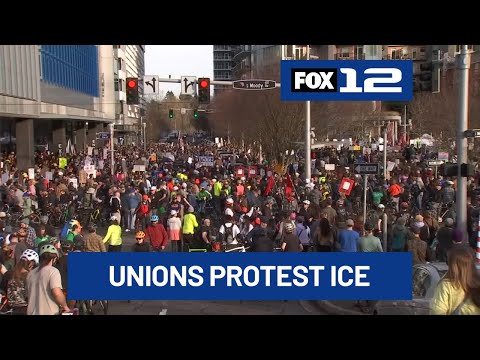 Union workers protest ICE at Portland facility; City leaders decry use of tear gas