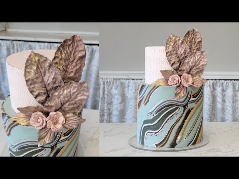 Autumn Color Schemed SLICED FONDANT MARBLE CAKE | Chocolate Leaves |Cake Decorating Tutorial