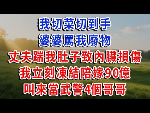我切菜切到手，婆婆罵我廢物，丈夫踹我肚子致內臟損傷，我立刻凍結陪嫁 90 億，叫來當武警的 4 個哥哥：狠狠教訓！#琴琴講故事 #為人處世#生活經驗#情感故事#晚年哲理#說故事#完結文