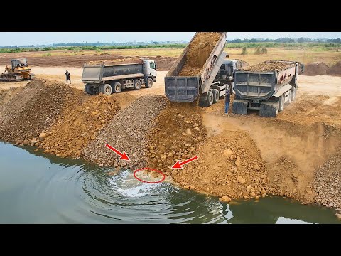 Wonderful Bulldozer Push Rock Special Activities Building Road In Water Stronger Machinery