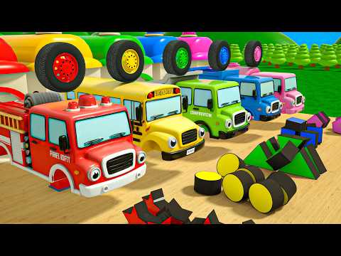 Wheels on the Bus Song | Learning Shapes & Colors with Cars | Baby Nursery Rhymes & Kids Songs