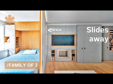 Manhattan telescopic apartment grows with sliding walls & hidden bedroom