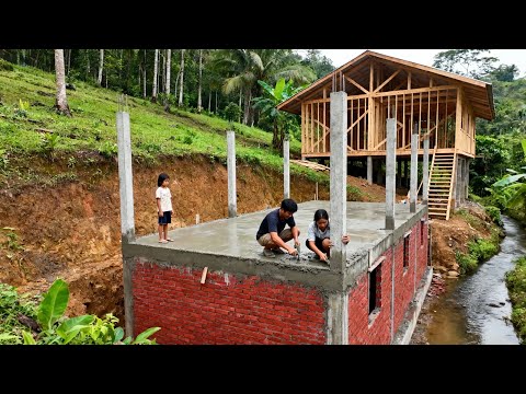 Family of 3 build house by the stream in 180 days - Living self-sufficiently | By @ChúcTònBình