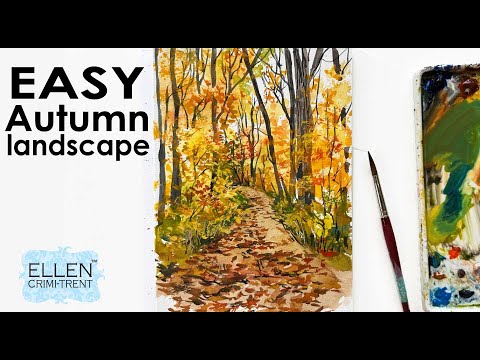 EASY watercolor Autumn Landscape for beginners