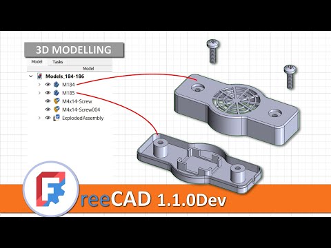 FreeCAD 1.1.0 Dev: 3D modeling | PartDesign multiple body | add screws quickly with Fasteners wb