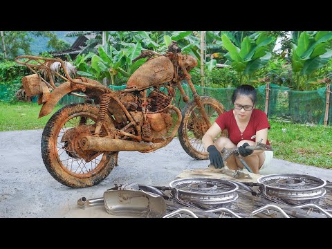 The Girl Fully Restoration Old SUZUKI Motorcycle from 80s Stuck on Jackfruit for 30 Years