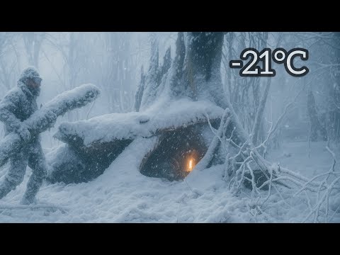 Extreme Winter Survival in Heavy Snow | in a Fallen Tree at -21°C - Catch & Cook