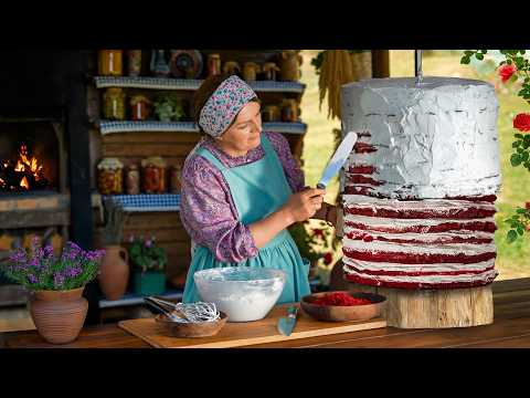 The Biggest Moist Red Velvet Cake on a Spit - When One Bite is Not Enough!