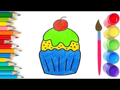 How To Draw cute Cupcake Drawing, Painting & Coloring For Kids and Toddlers_🌈🎨 🐋