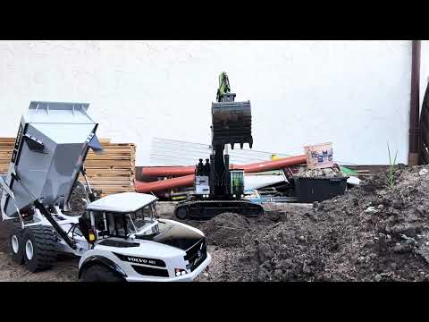 RC Excavator Zoomlion ZE960G, 1/12 Articulated when loading Truck Volvo A40G, 1/14