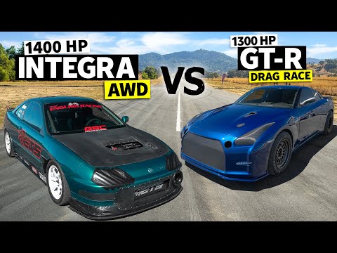 HONDA vs HATERS RETURNS! 1400hp AWD Integra vs 1300hp Nissan GT-R Drag Race