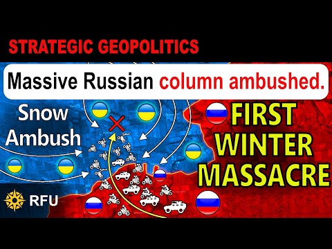 Russian winter flank attack collapses, with armor piled up wrecked in the snow