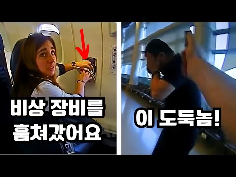 항공기 비상장비를 훔치다 페퍼스프레이 맞고 참교육당하는 빌런 승객