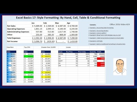 Excel Basics 17: Style Formatting: By Hand, Cell, Table & Conditional Formatting