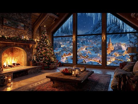 🔥Cozy Winter Cabin 24/7 | Fireplace Crackling | Winter Ambience | ❄️ Snowy Cabin Views | No Music