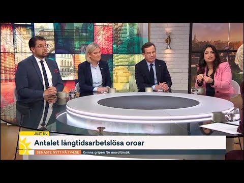 Nyhetsmorgon   Partiledarsamtal  V, S, M och SD pratar om plånboksfrågor, arbetslöshet och regerings