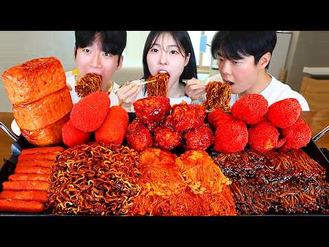 ASMR MUKBANG| 직접 만든 불닭 짜장 버섯 치토스 양념치킨 핫도그 통스팸 먹방 & 레시피 SPICY MUSHROOMS AND FIRE NOODLES EATING
