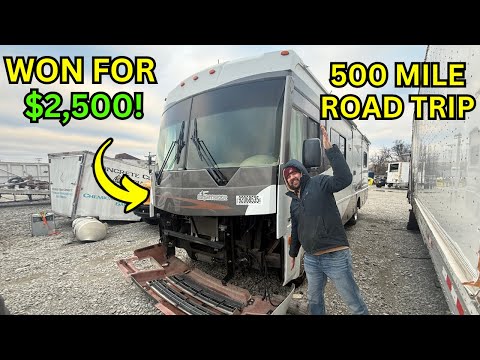 Mike Won a Wrecked Winnebago SightSeer RV For DIRT Cheap! 500 Mile Road Trip Back to The Shop!