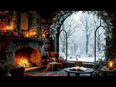 Tranquil Winter Room 🔥 Crackling Fire & Forest Snow for Deep Sleep & Concentration