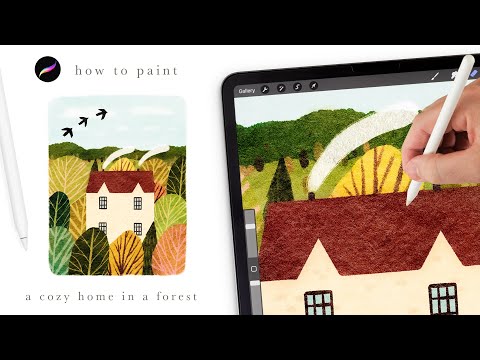 let's paint a cute detailed forest landscape 🌲 Storybook procreate watercolor tutorial for beginners